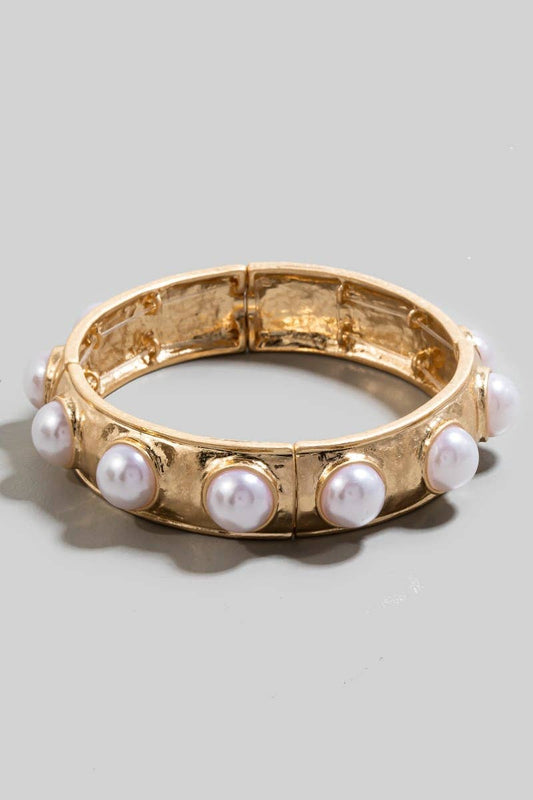 Pearl Studded Elastic Metallic Bracelet: WG