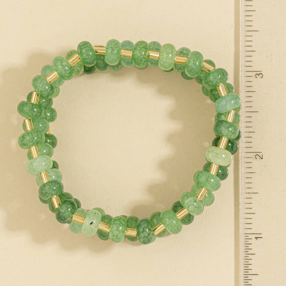 Marbled Stone Stretch Beaded Bracelet: GDGRN