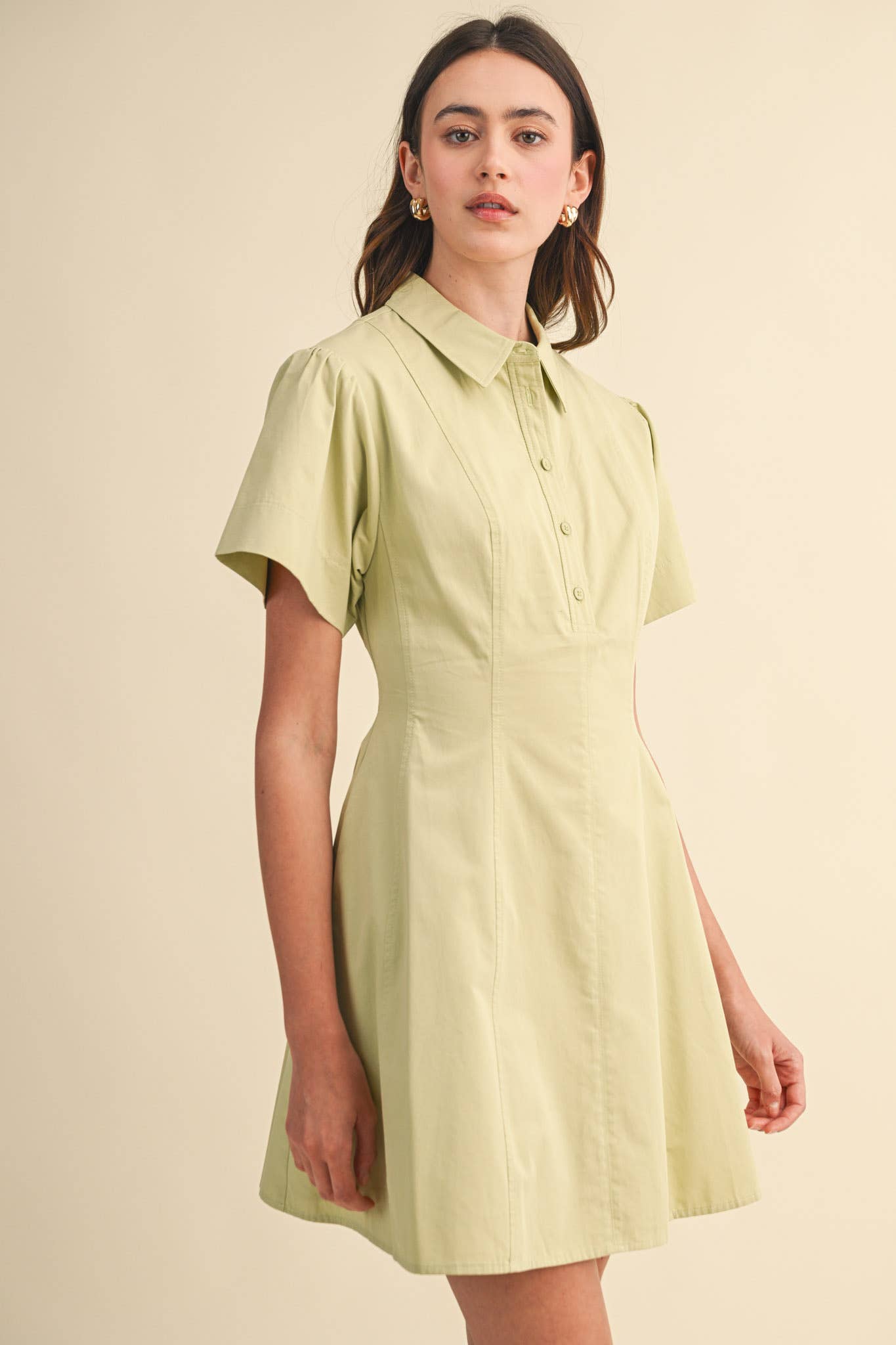 FIT AND FLARE SHORT SLEEVE MINI DRESS MDR4853: TEABERRY / L