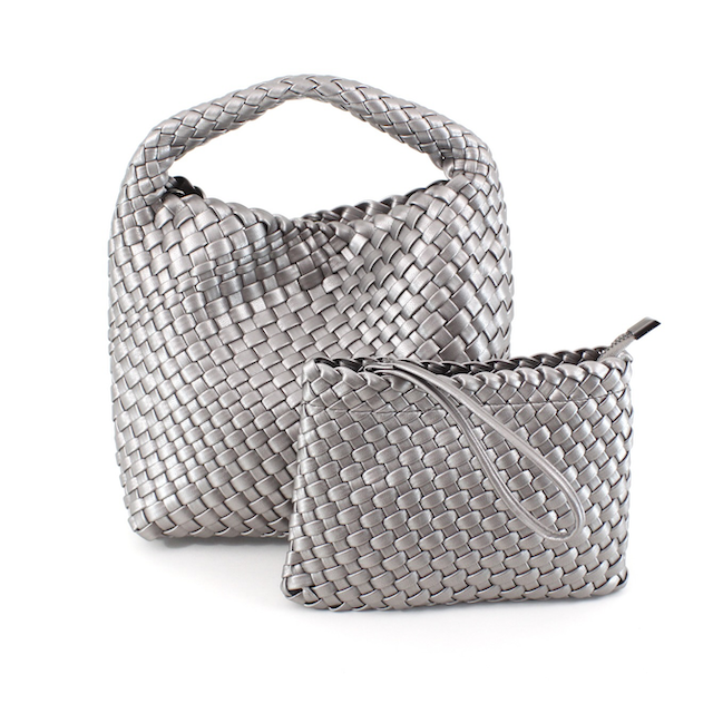 P24015 Medium Woven Hobo Crossbody Bag w/Cosmetic Pouch: 03 Khaki