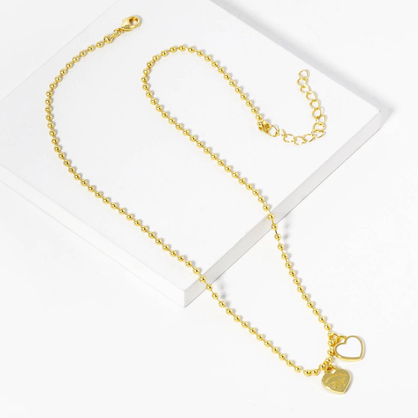 Gold plated Enamel Heart Pendant Necklace : Gold White