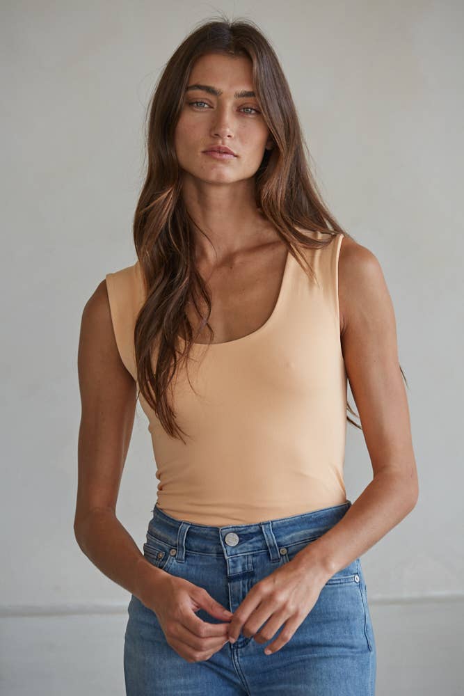 S1187N | Double Layered Seamless Top: Light Taupe / ML
