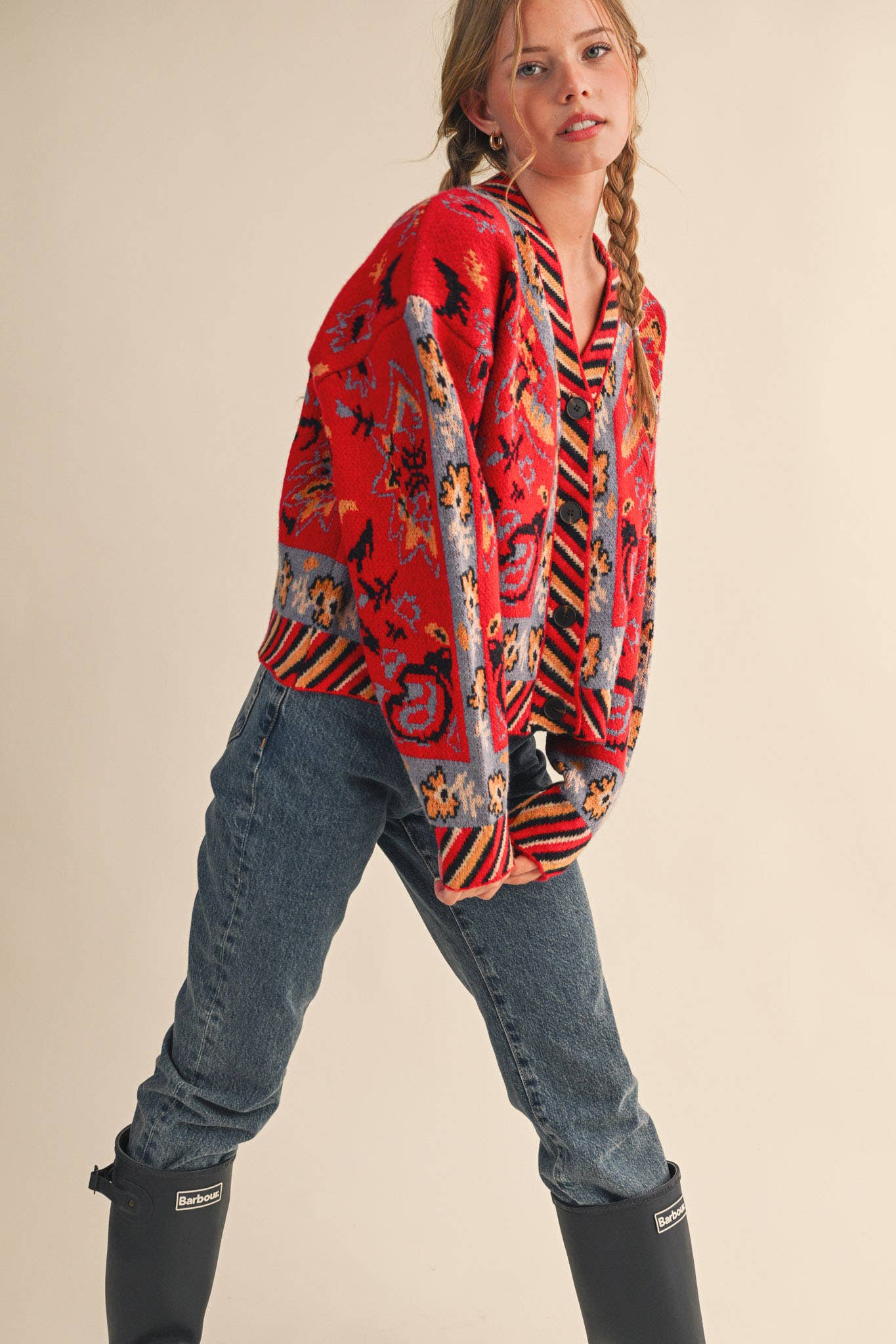 PAISLEY KNIT SWEATER CARDIGAN MSW11102: Ivory Coral Multi / M