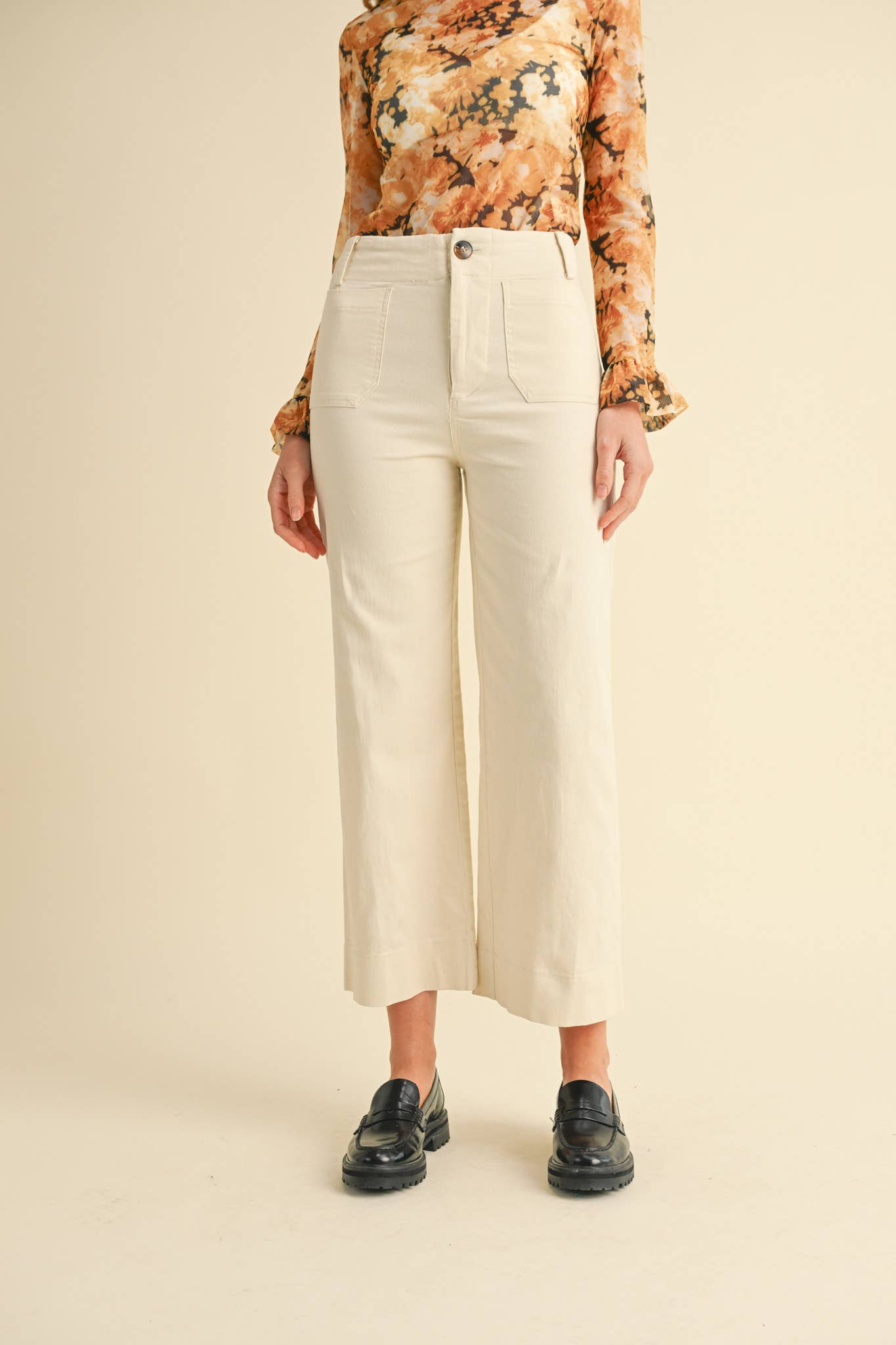 HIGH WAIST CROPPED WIDE LEG PANTS MP3303: Conflower Blue / L