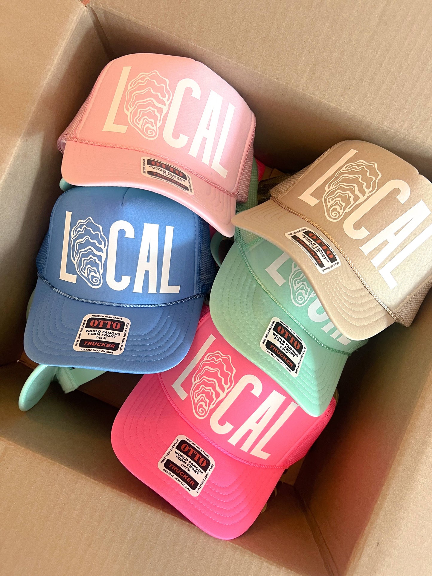 LOCAL Oyster Shell Trucker Hat: Light Blue