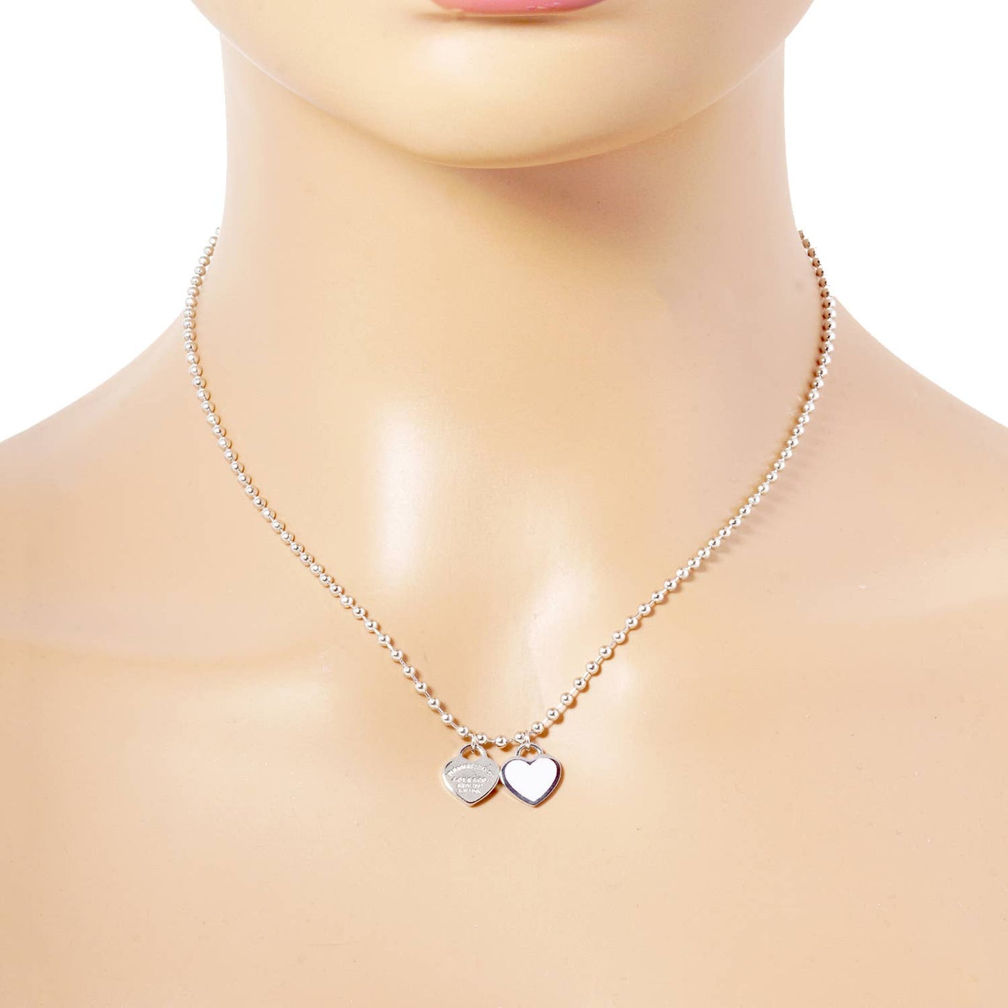 Gold plated Enamel Heart Pendant Necklace : Gold White