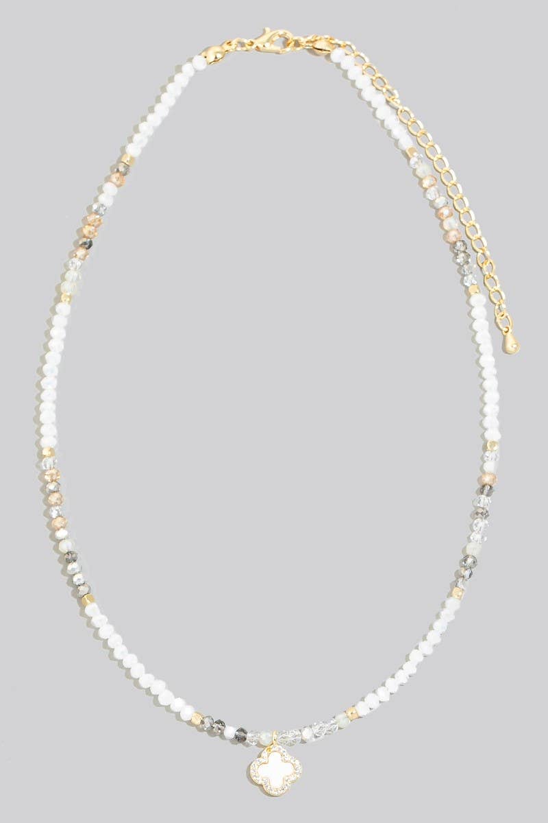 Cz And Clover Pendant Faceted Beaded Necklace: GDMWH