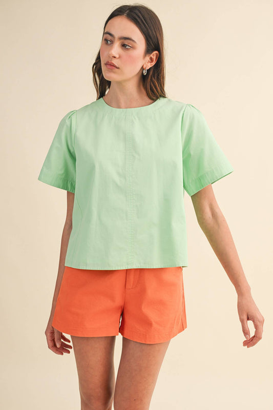 SEAM DETAIL SHORT SLEEVE BOXY TOP MTP4795: APPLE GREEN / L