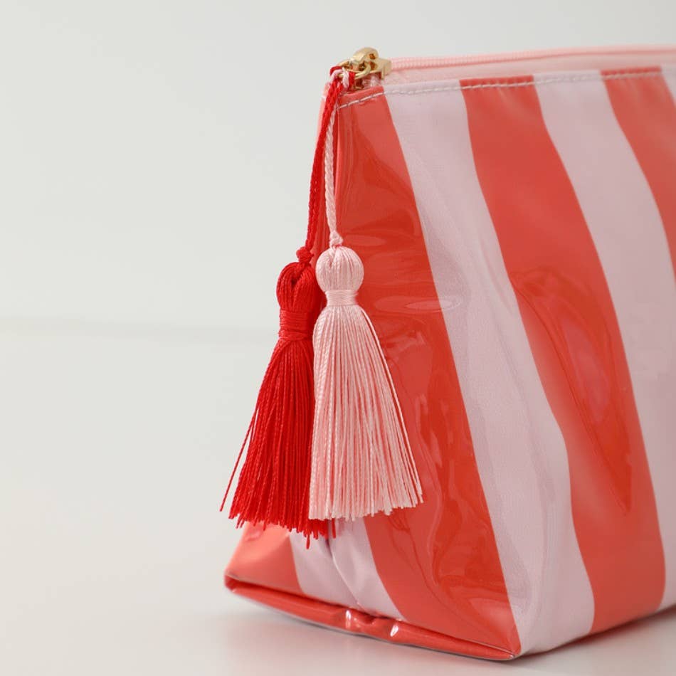TRAVEL STRIPE COSMETIC MAKEUP POUCH BAG | 40P594: PINK GREEN