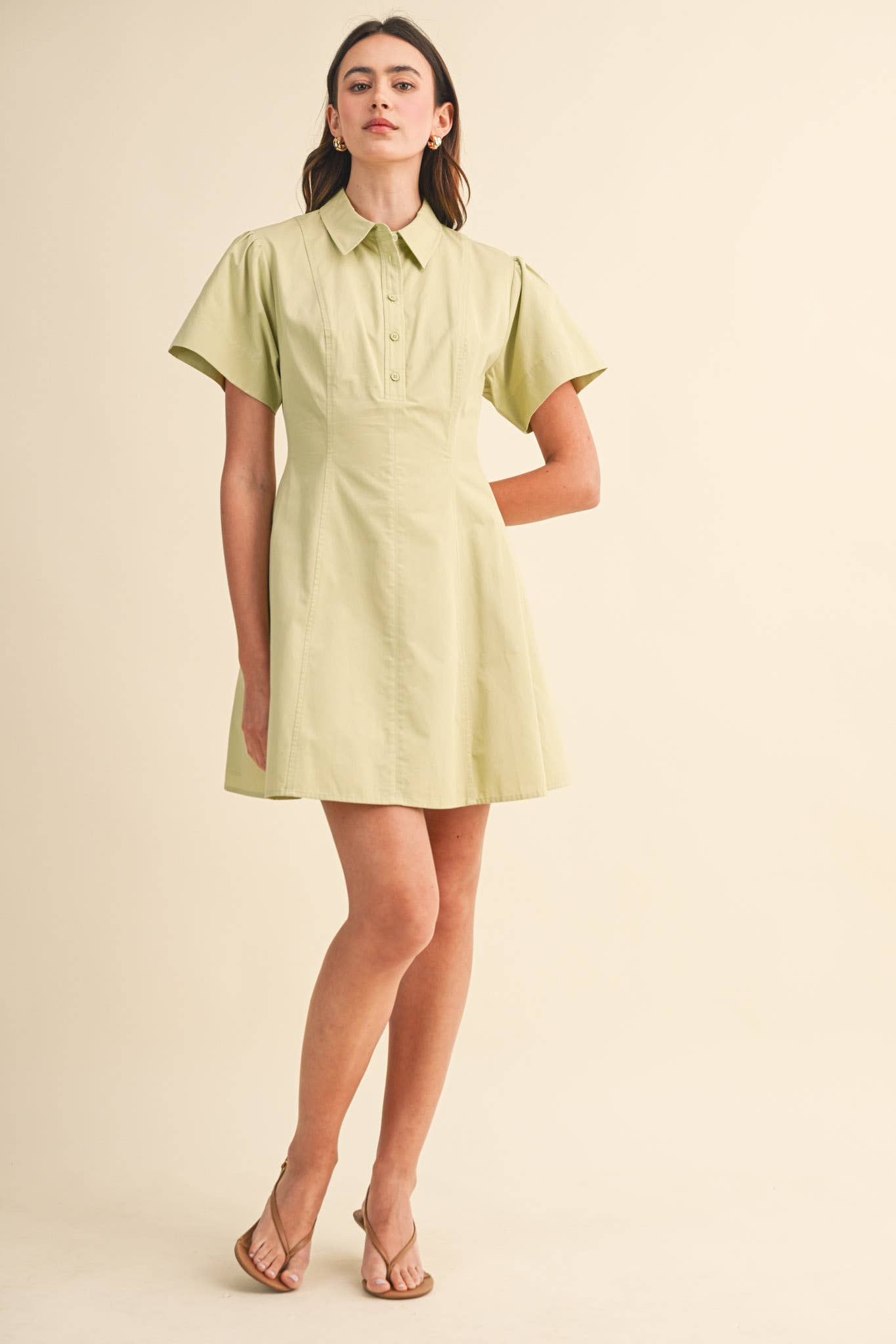 FIT AND FLARE SHORT SLEEVE MINI DRESS MDR4853: TEABERRY / L